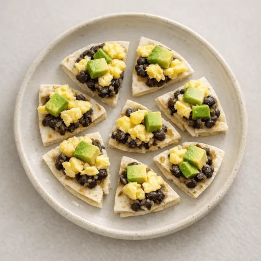 Ei, Tortilla, Schwarze Bohnen und Avocado