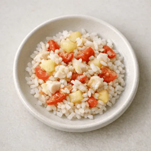 Cabillaud, Pomme de terre, Tomate et Riz