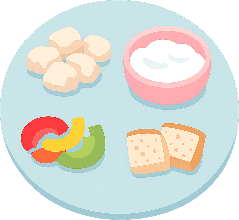 Pollo, Pimiento, Pan y Yogur