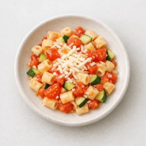Nudeln, Tomate, Käse und Zucchini