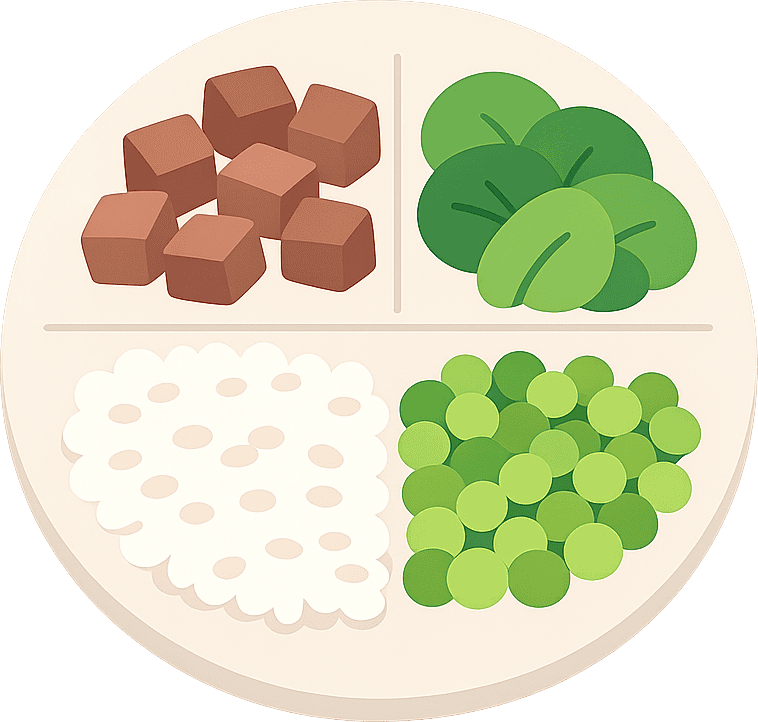 Beef, Rice, Spinach and Peas