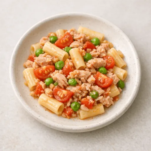 Nudeln, Thunfisch, Erbsen und Tomate