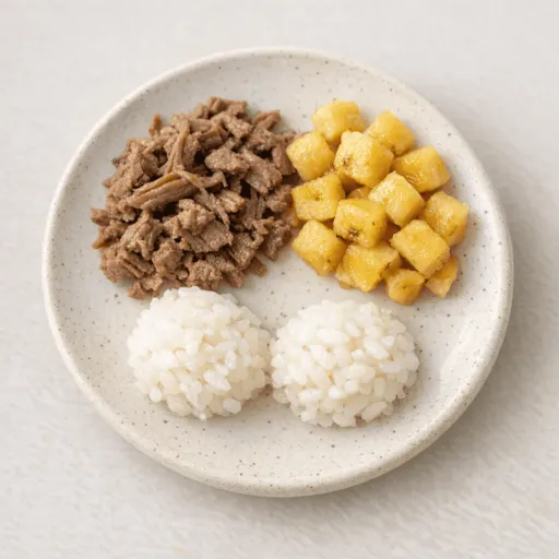 Bœuf, Banane plantain et Riz