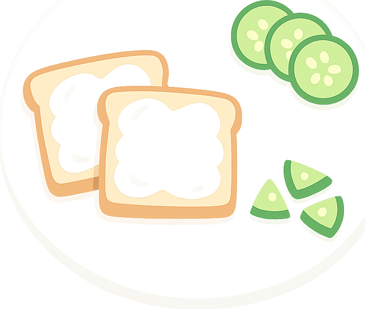 Bread, Cream cheese and Cucumber