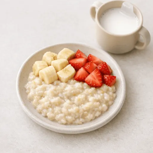 Cereal, Leche de vaca, Plátano y Fresa / frutilla