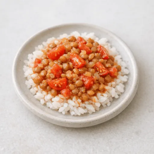 Linsen, Reis und Tomate