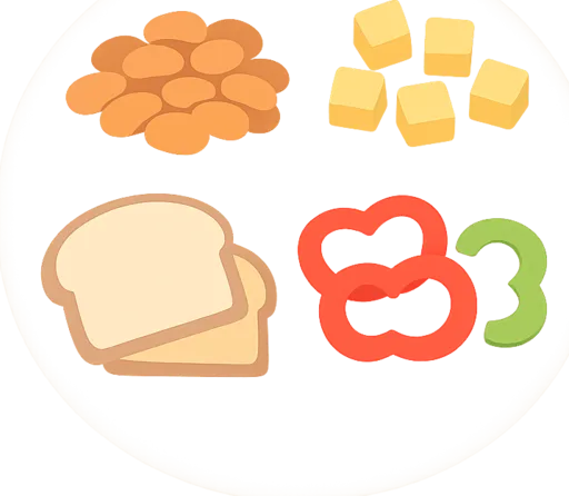 Beans, Cheese, Bread and Bell pepper