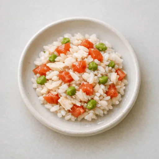 Fish, Rice, Tomato and Peas