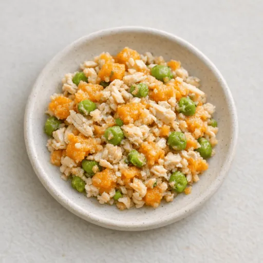 Süßkartoffel, Hähnchen und Erbsen