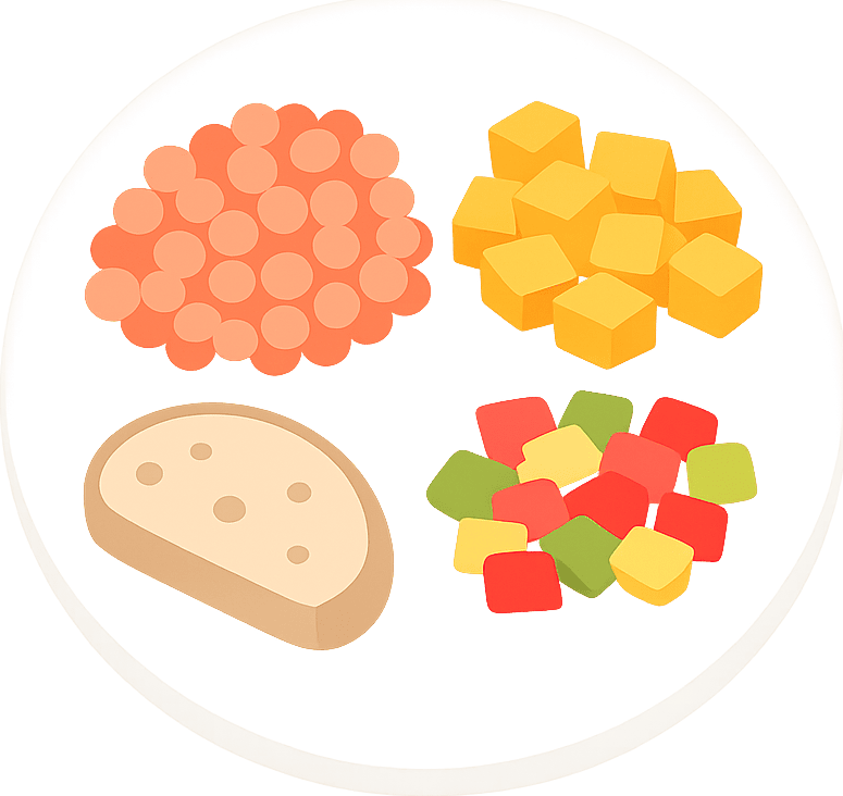 Red lentils, Butternut squash, Bell pepper and Bread