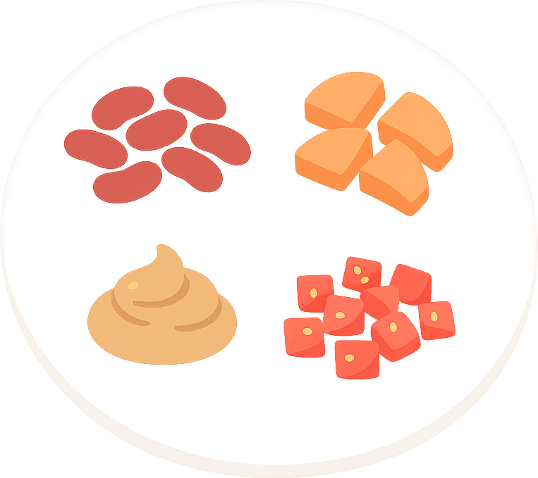 Kidneybohnen, Süßkartoffel, Erdnussmus und Tomate