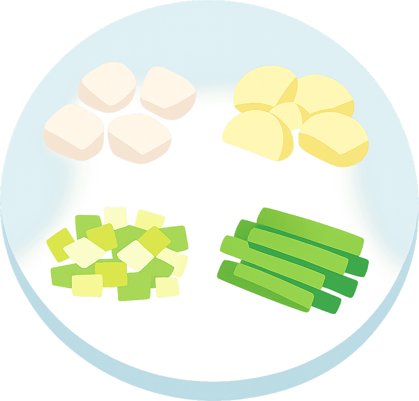 Hähnchen, Lauch, Kartoffel und Grüne Bohnen